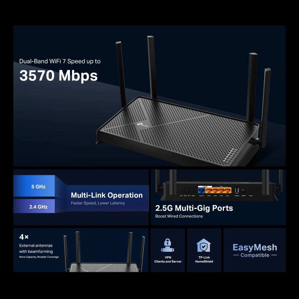 Archer BE3600 Wi-Fi 7 Router + RE225BE Range Extender Bundle - Image 4