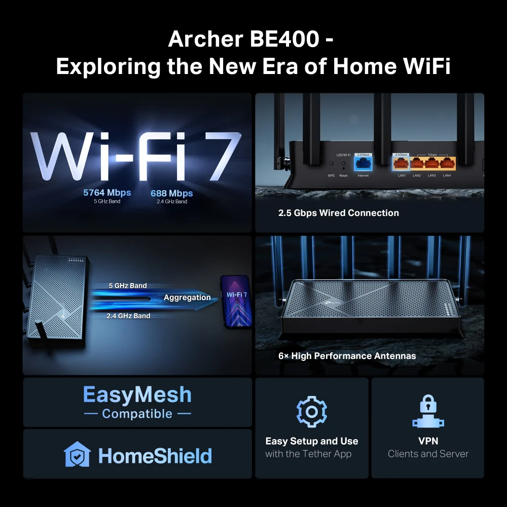 Archer BE400 BE6500 Dual-Band Wi-Fi 7 Router - Image 2