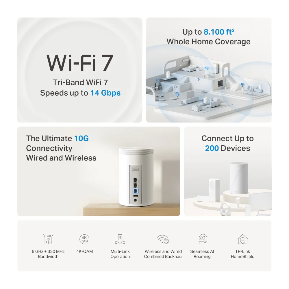 Deco BE68, BE14000 Tri-Band Whole Home Mesh Wi-Fi 7 System, 3 packs - Image 5