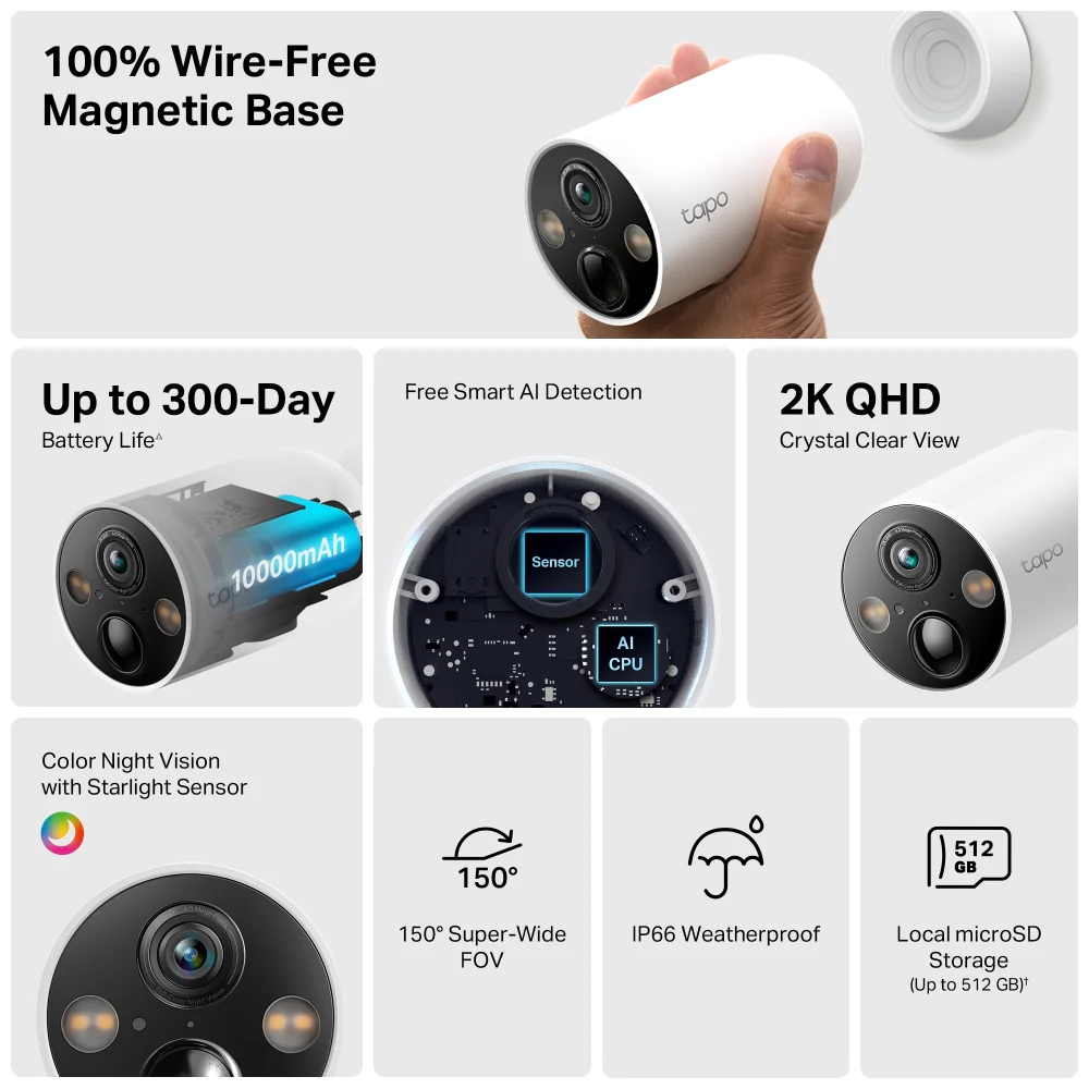 Tapo TC85 Indoor/Outdoor 2K Battery Security Camera with Magnetic Base - Image 4