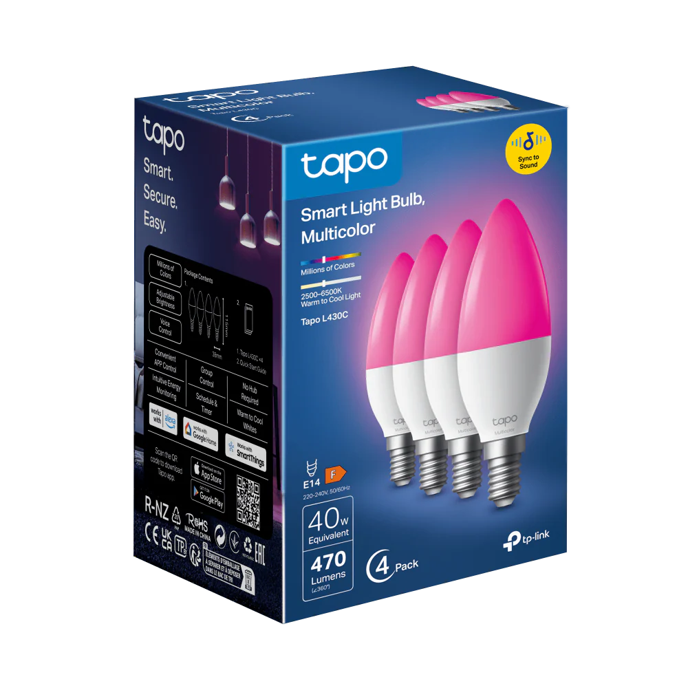Smart Wi-Fi Candle Multicolour Light Bulb, Tapo L430C 4-pack - Image 6