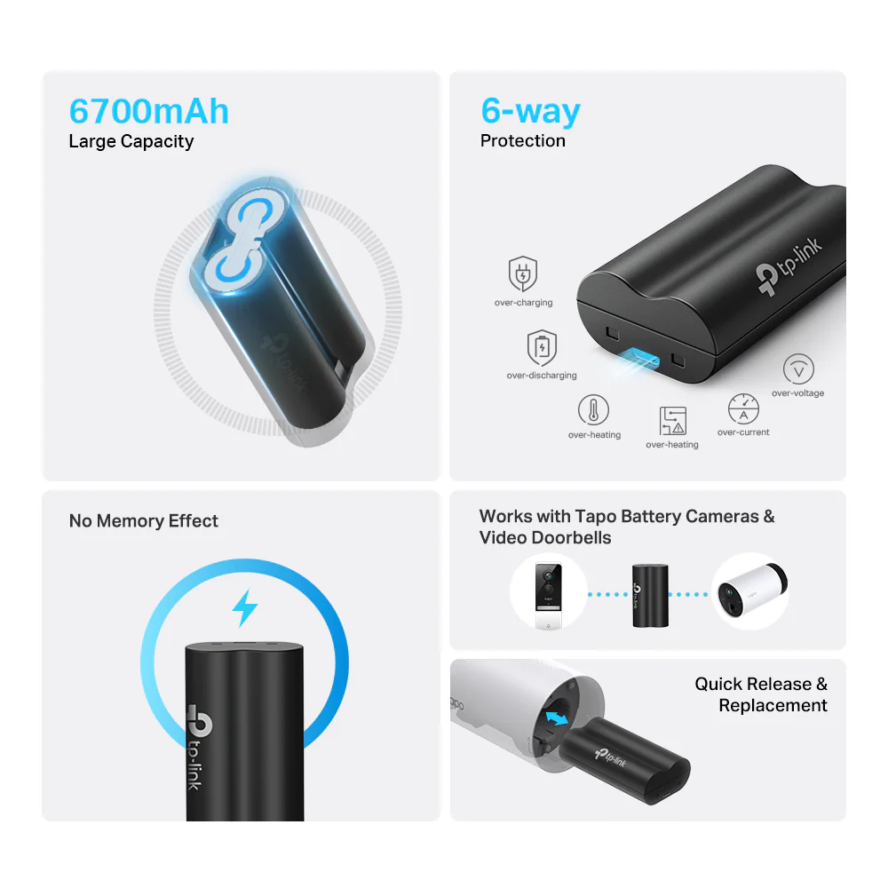 Battery Pack, Work with Battery Cam and Doorbell, Quickly charged, Tapo A100 - Image 3