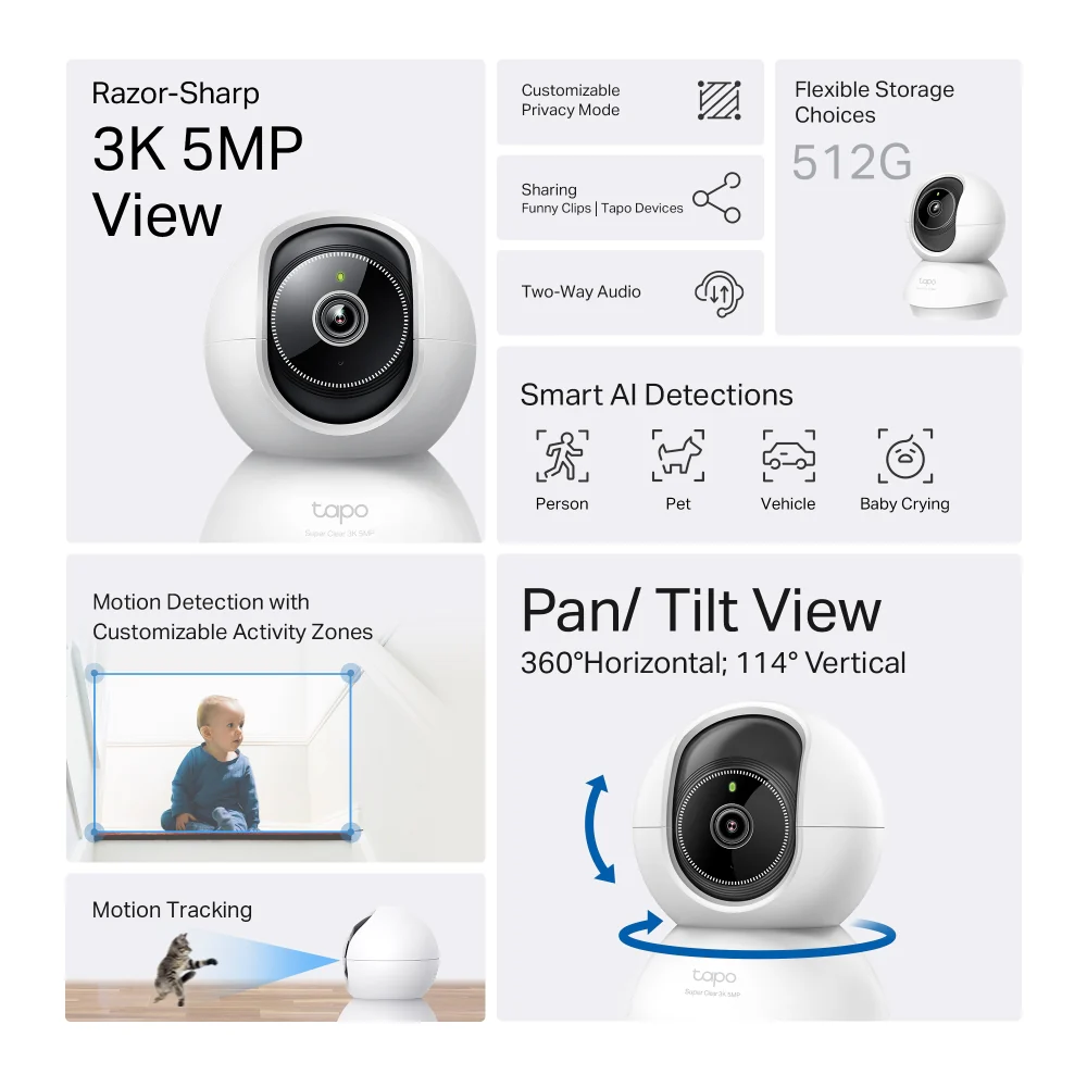 Tapo C230 Indoor 3K Wi-Fi Security Camera with Pan/Tilt/Zoom Twin Pack - Image 6