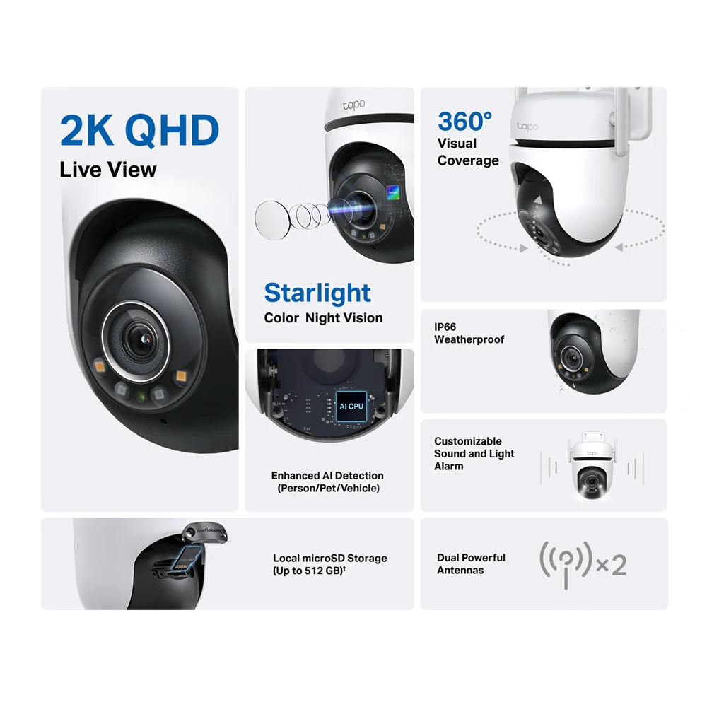 Tapo C520WS 2K Outdoor Pan/Tilt/Zoom Security Camera Twin Pack - Image 4