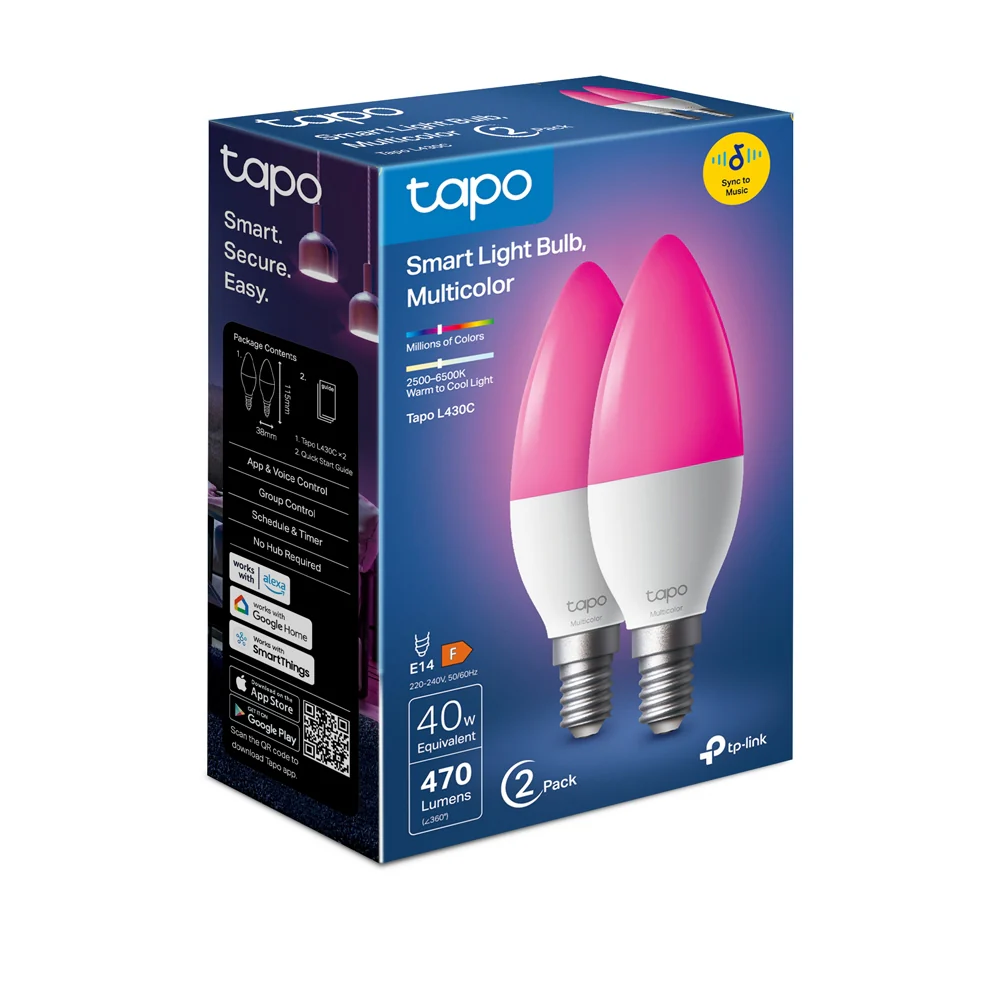 Smart Wi-Fi Candle Multicolour Light Bulb, Tapo L430C 2-pack - Image 10