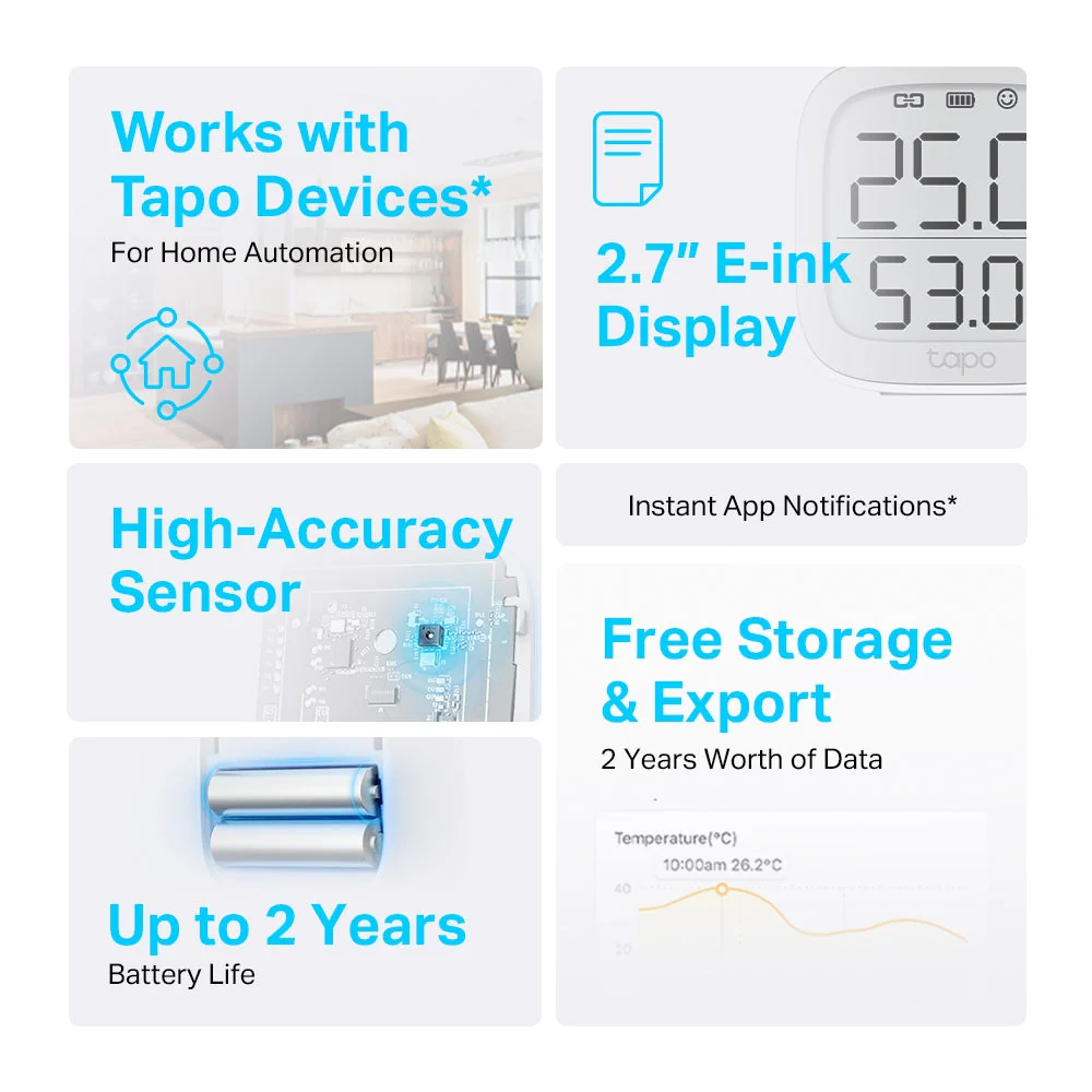 Smart Temperature & Humidity Monitor, LCD Display, Tapo T315 Triple Pack - Image 5