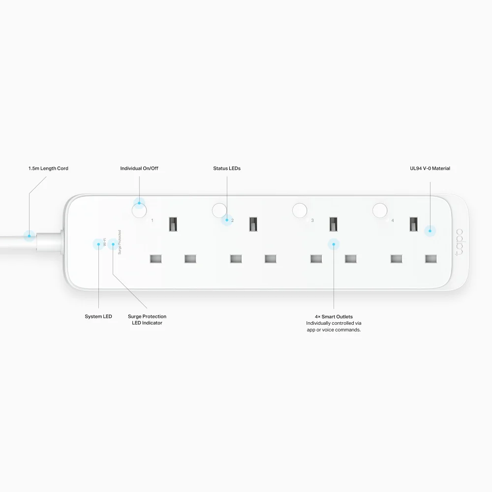 Smart Wi-Fi Power Strip, Energy Monitoring, Matter Compatible, Tapo P304M - Image 2