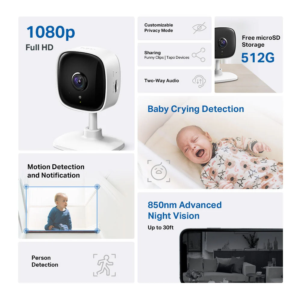 Tapo TC60 Mini Indoor 1080p Wi-Fi Security Camera Twin Pack - Image 3
